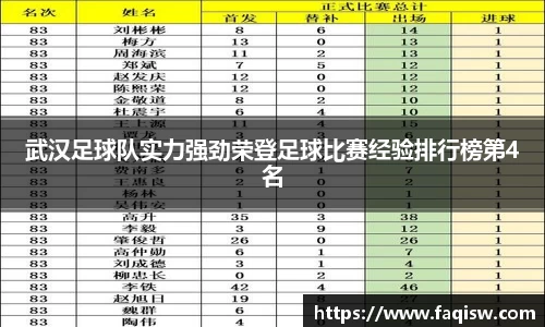 武汉足球队实力强劲荣登足球比赛经验排行榜第4名